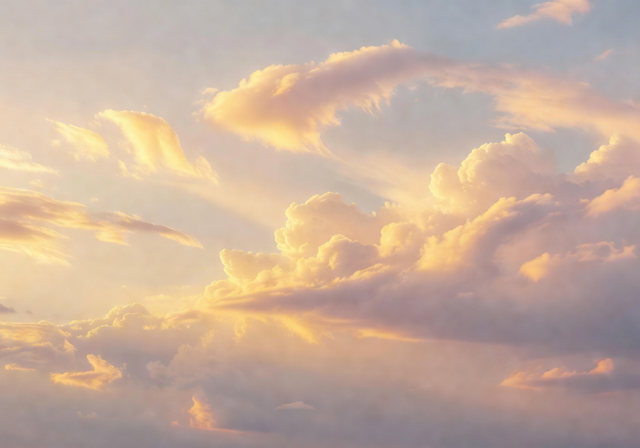 Soft clouds with warm golden sunlight creating a peaceful dreamy atmosphere