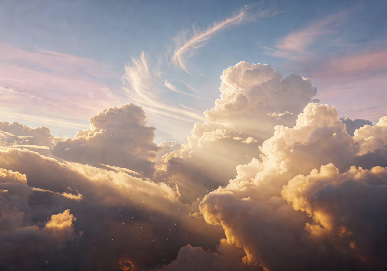 Soft sunlight breaking through beautiful clouds with a premium cinematic sky aesthetic